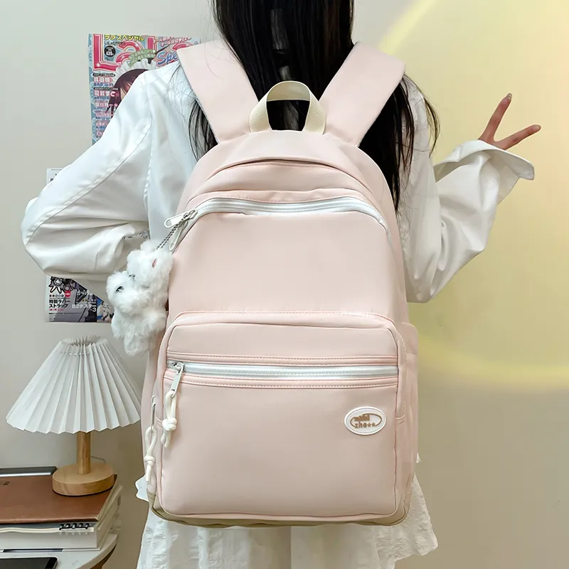 Yalu Nylon Fabric Backpack Regular Unisex Black/White/Blue/Pink/Custard-29