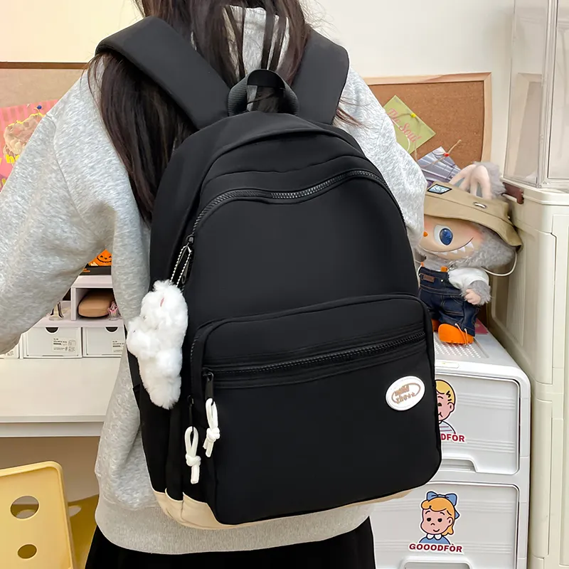 Yalu Nylon Fabric Backpack Regular Unisex Black/White/Blue/Pink/Custard-15
