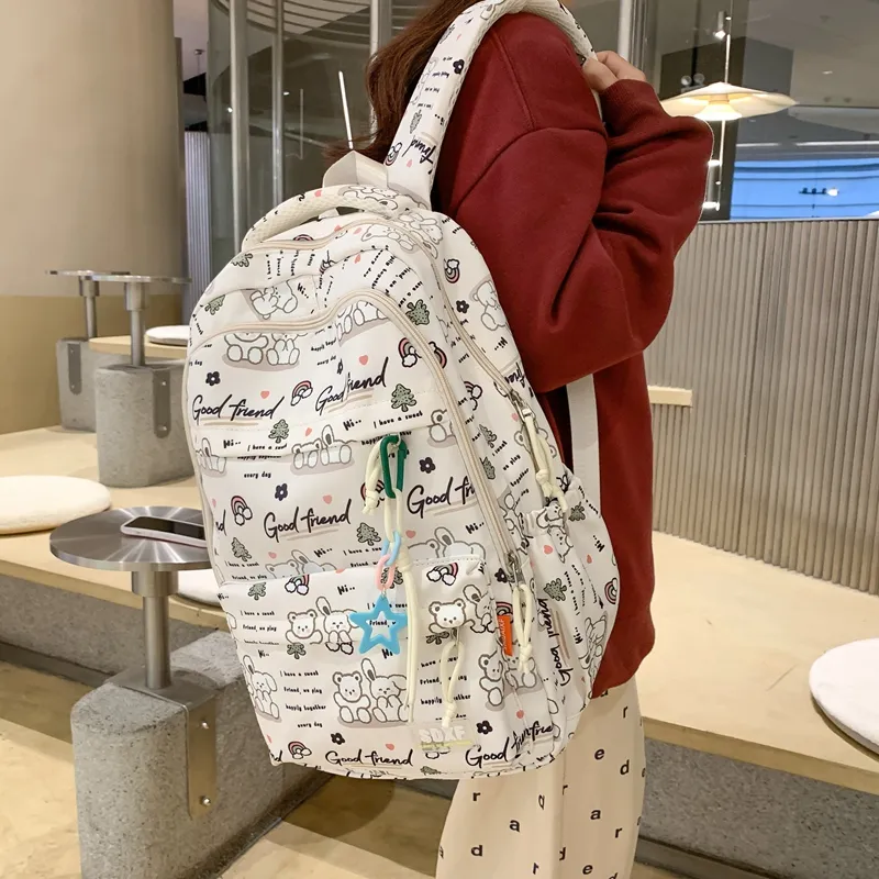 Yalu Nylon Backpack Regular Unisex Black/Purple/Green/Blue/Pink/White-27