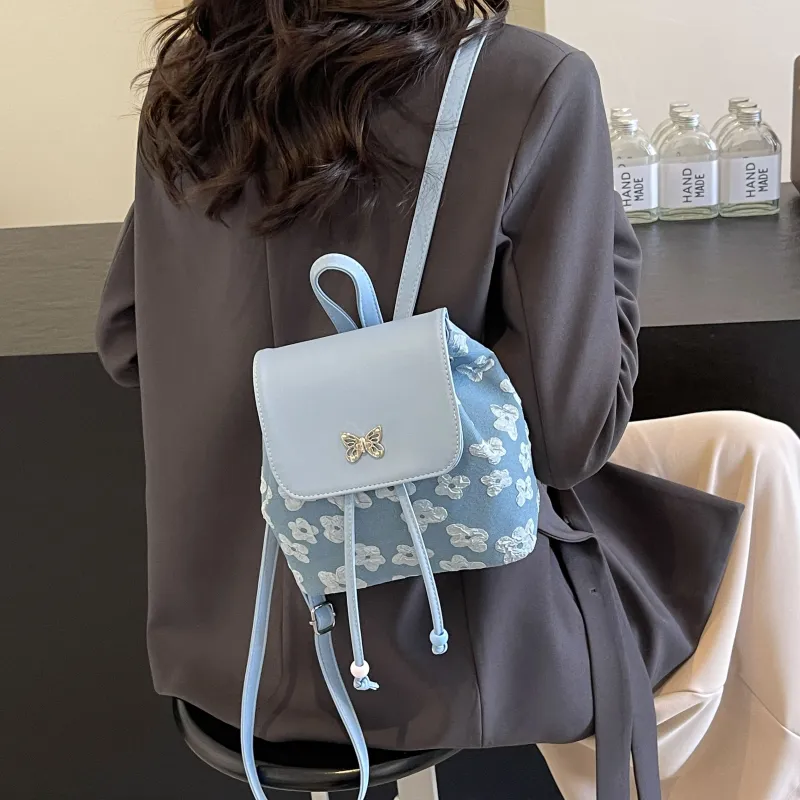 Yalu PU Backpack Women's Black/Ecru/Blue-20