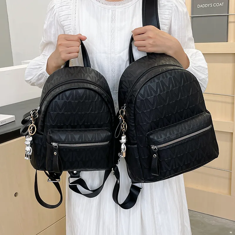 Yalu PU Backpack Women's Black/White-2