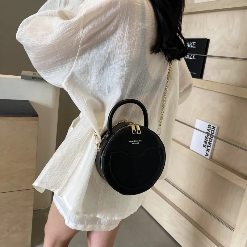 Yalu PU Round Bag, One Shoulder Handbag Women's Black/Khaki/Red-5