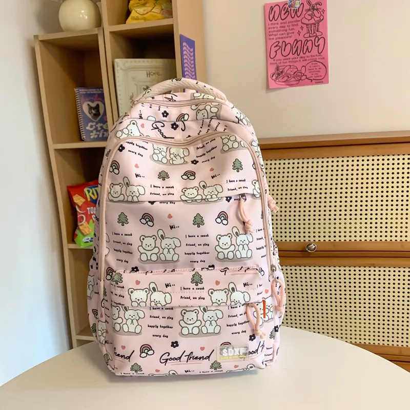 Yalu Nylon Backpack Regular Unisex Black/Purple/Green/Blue/Pink/White-13