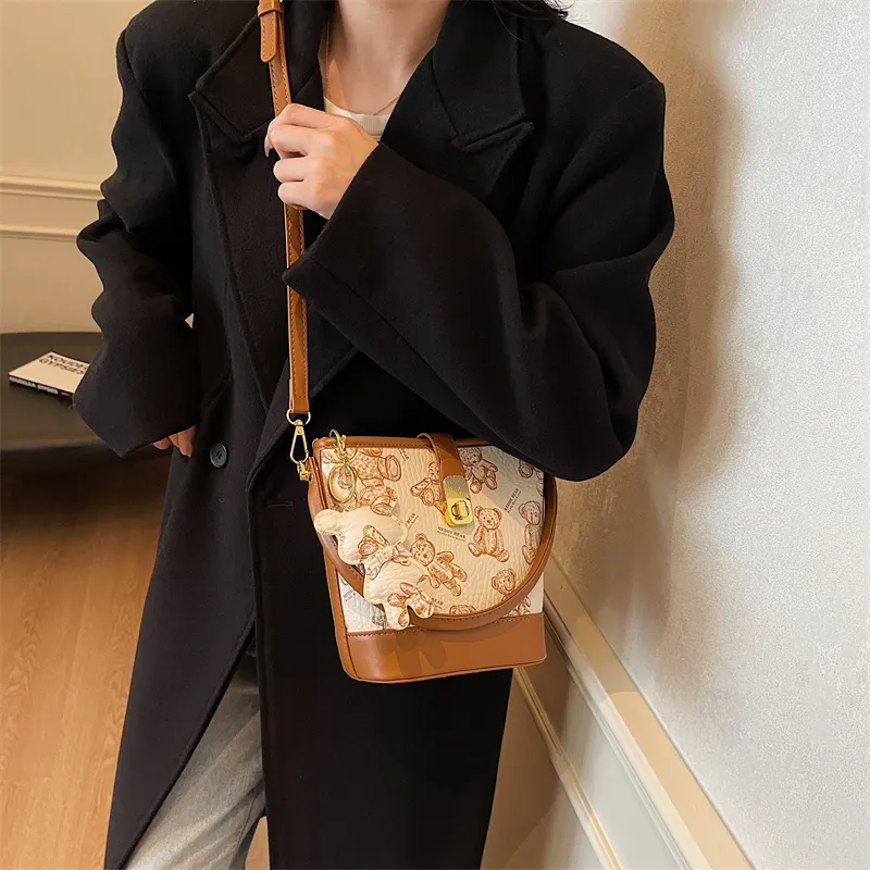 Yalu PU Bucket Bag, One Shoulder Handbag Women's Black/Brown/Ecru/Pink-20
