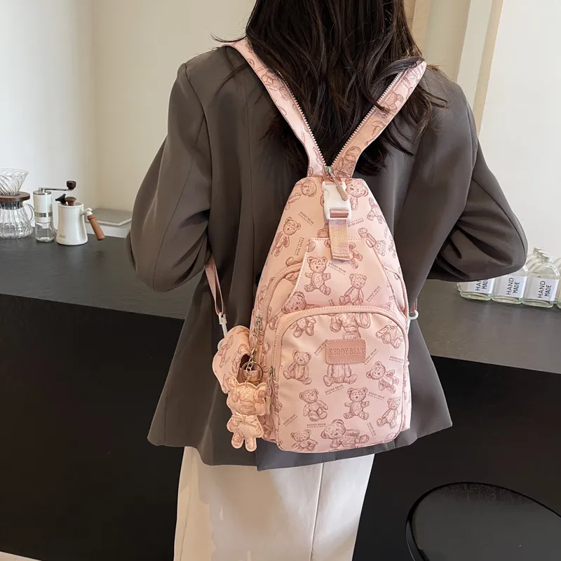 Yalu Canvas Sling Bag Backpack Unisex Black/Ecru/Pink-17