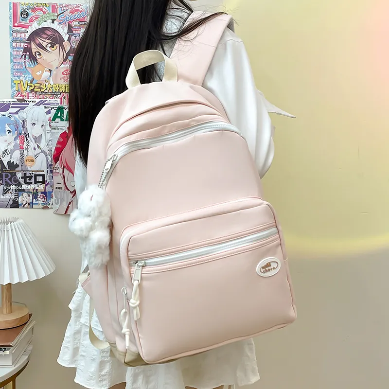 Yalu Nylon Fabric Backpack Regular Unisex Black/White/Blue/Pink/Custard-28