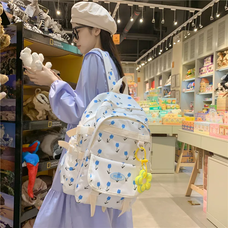 Yalu Nylon Backpack Regular Women's White/Pink/Blue-20
