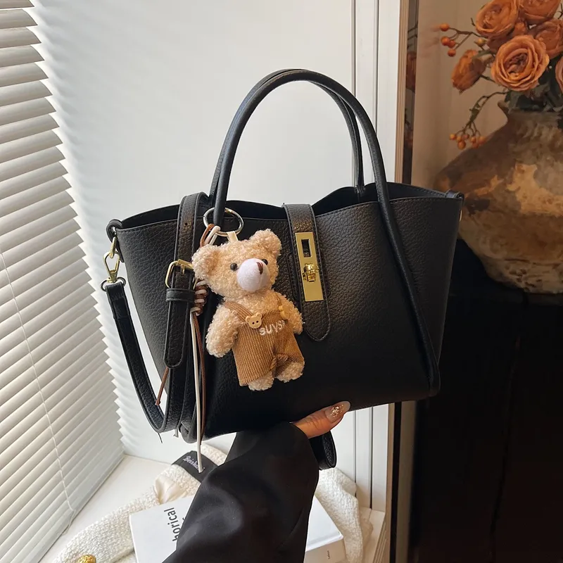 Yalu PU Handbag Regular Women's Black/Ecru/Apricot/Khaki-2