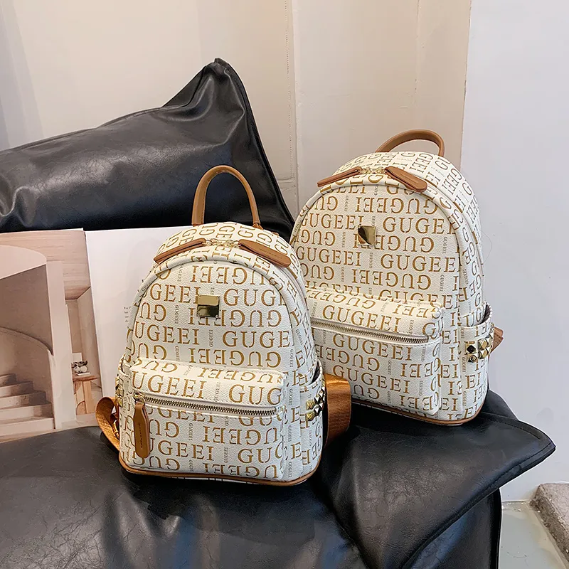 Yalu PU Backpack Women's White/Brown-1