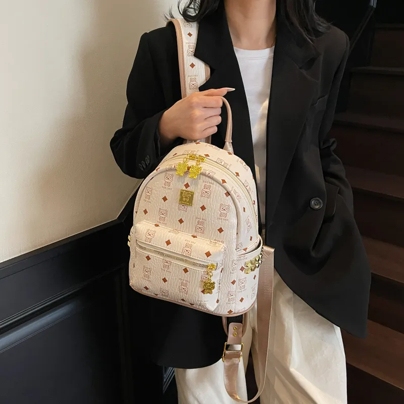 Yalu PU Backpack Women's Brown/Ecru/Pink-8