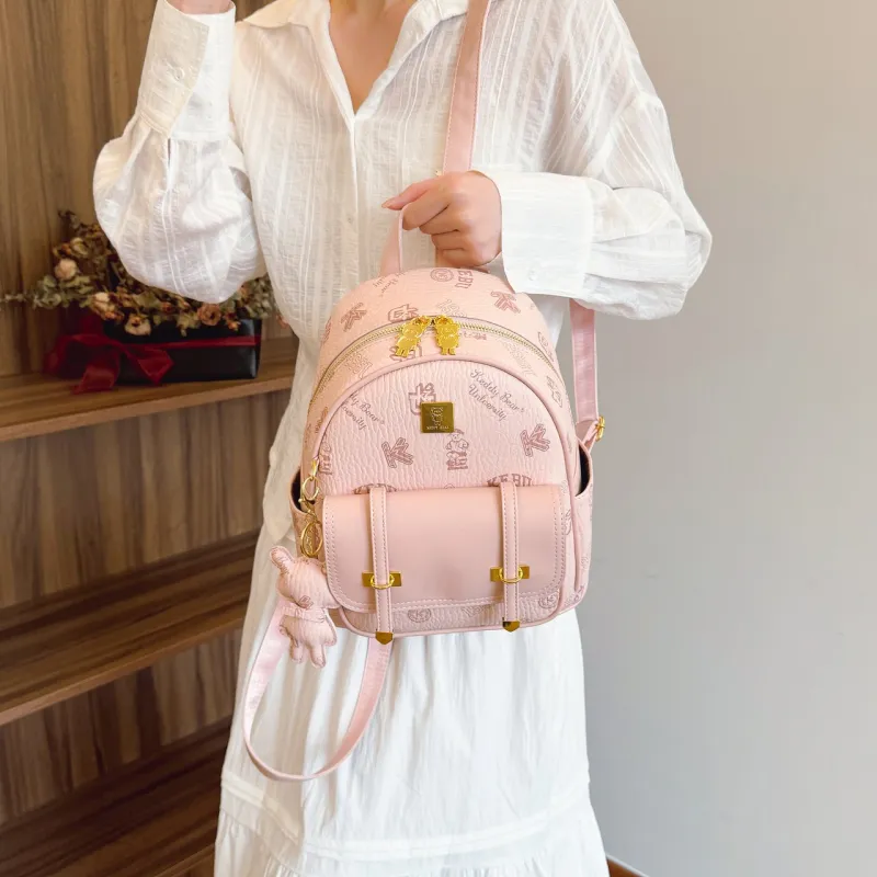Yalu PU Backpack Women's Ecru/Brown/Pink/Black-15