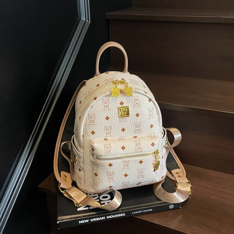 Yalu PU Backpack Women's Brown/Ecru/Pink-11