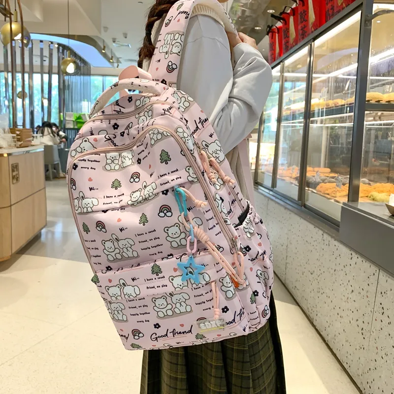 Yalu Nylon Backpack Regular Unisex Black/Purple/Green/Blue/Pink/White-12