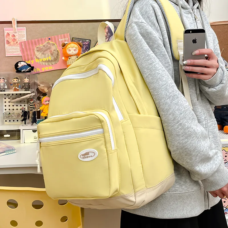 Yalu Nylon Fabric Backpack Regular Unisex Black/White/Blue/Pink/Custard-2