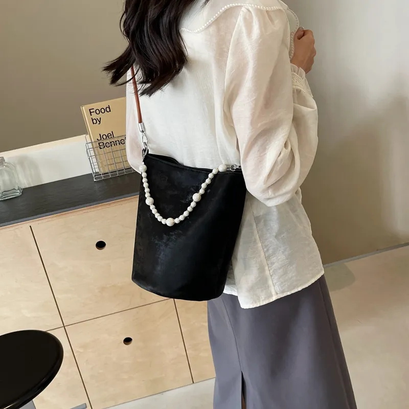 Yalu PU Bucket Bag, Crossbody, One Shoulder Handbag Regular Women's Black/Pink/Ecru/Silver-5