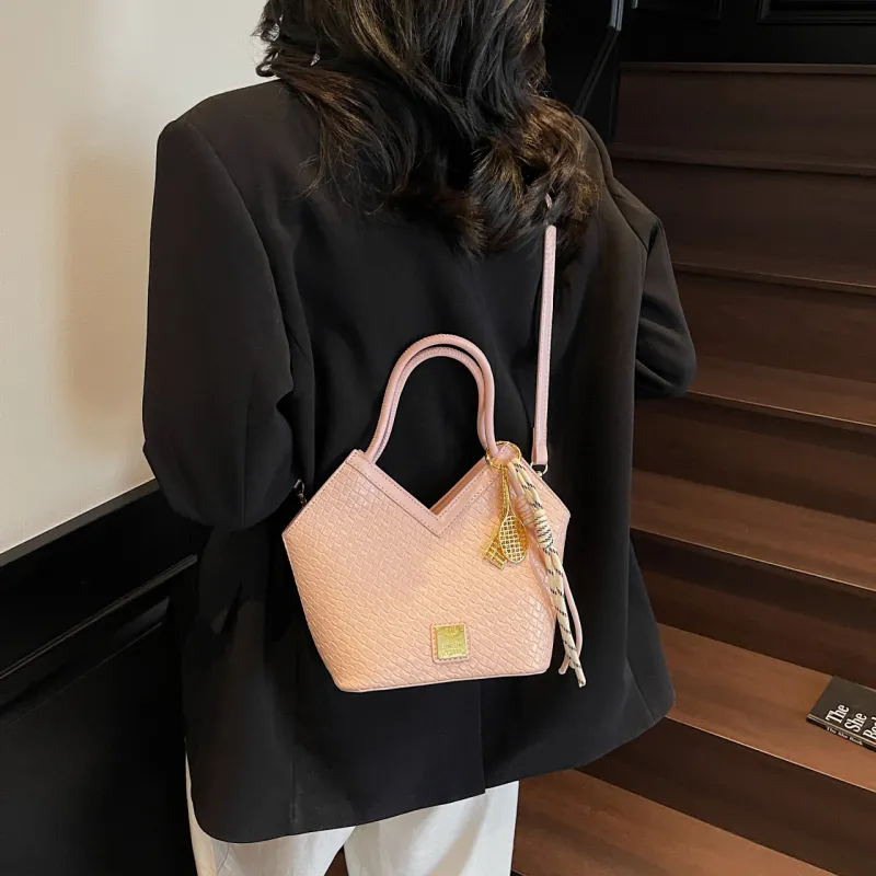 Yalu PU Basket Bag, One Shoulder Handbag Women's Silver/Blue/Ecru/Pink/Black-24