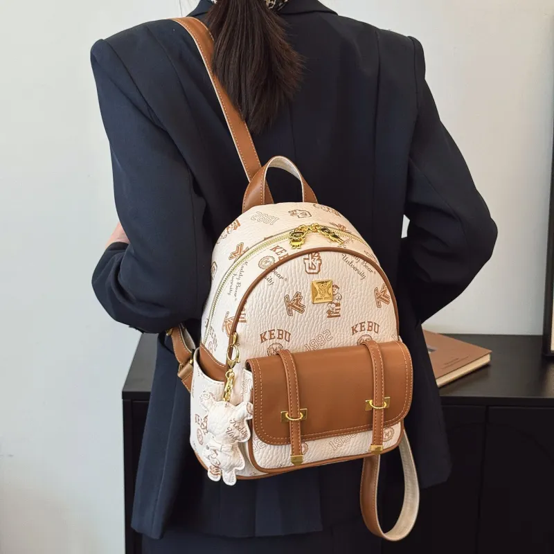 Yalu PU Backpack Women's Ecru/Brown/Pink/Black-5