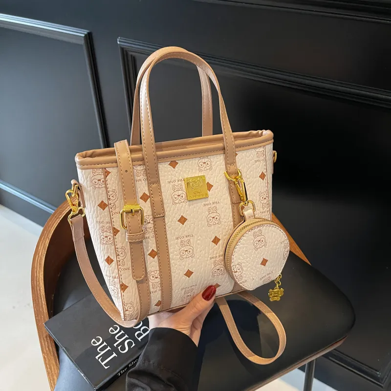 Yalu PU Basket Bag, One Shoulder Handbag Women's Pink/Brown/Ecru-16