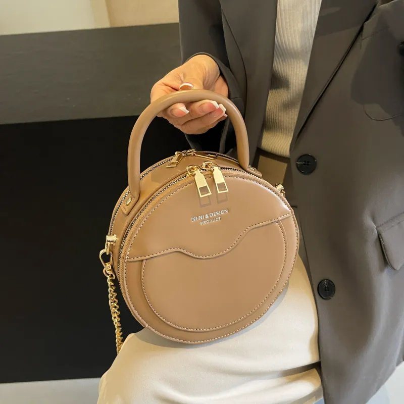 Yalu PU Round Bag, One Shoulder Handbag Women's Black/Khaki/Red-10