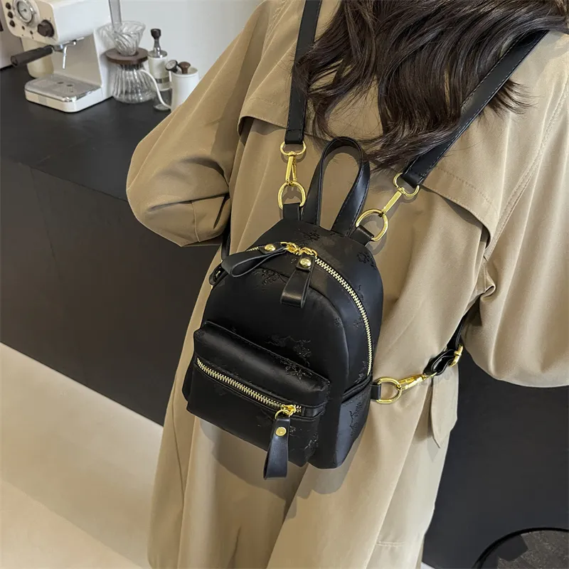 Yalu Canvas One Shoulder Crossbody Backpack Women's Black/Ecru-5