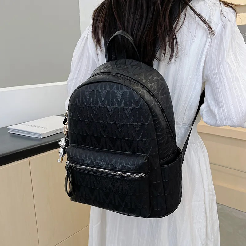 Yalu PU Backpack Women's Black/White-3