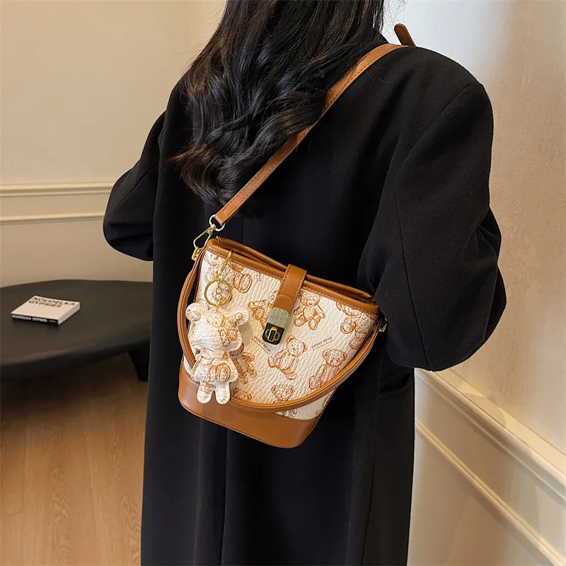 Yalu PU Bucket Bag, One Shoulder Handbag Women's Black/Brown/Ecru/Pink-16