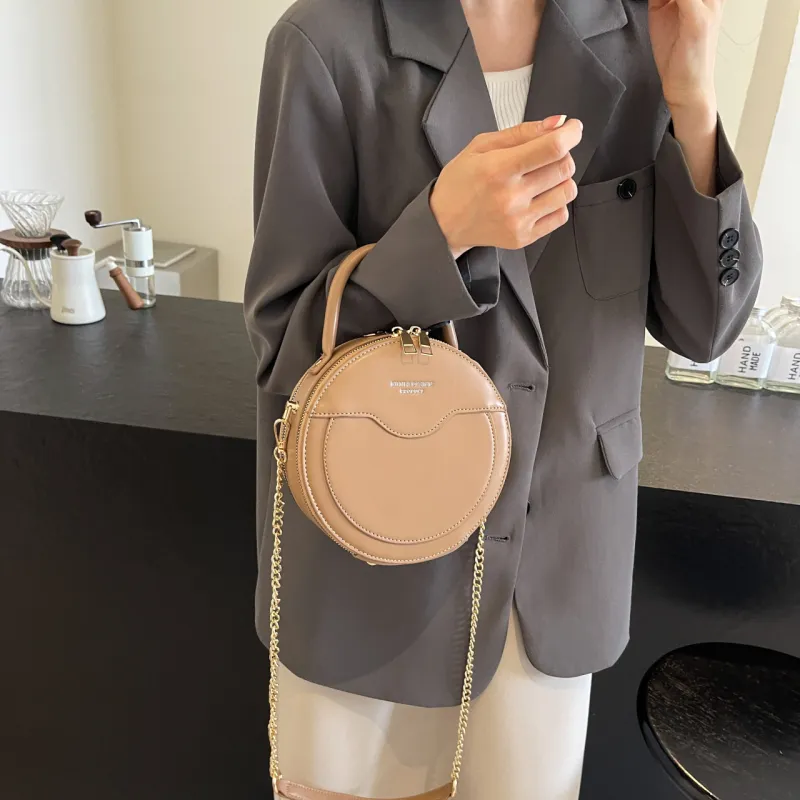 Yalu PU Round Bag, One Shoulder Handbag Women's Black/Khaki/Red-11