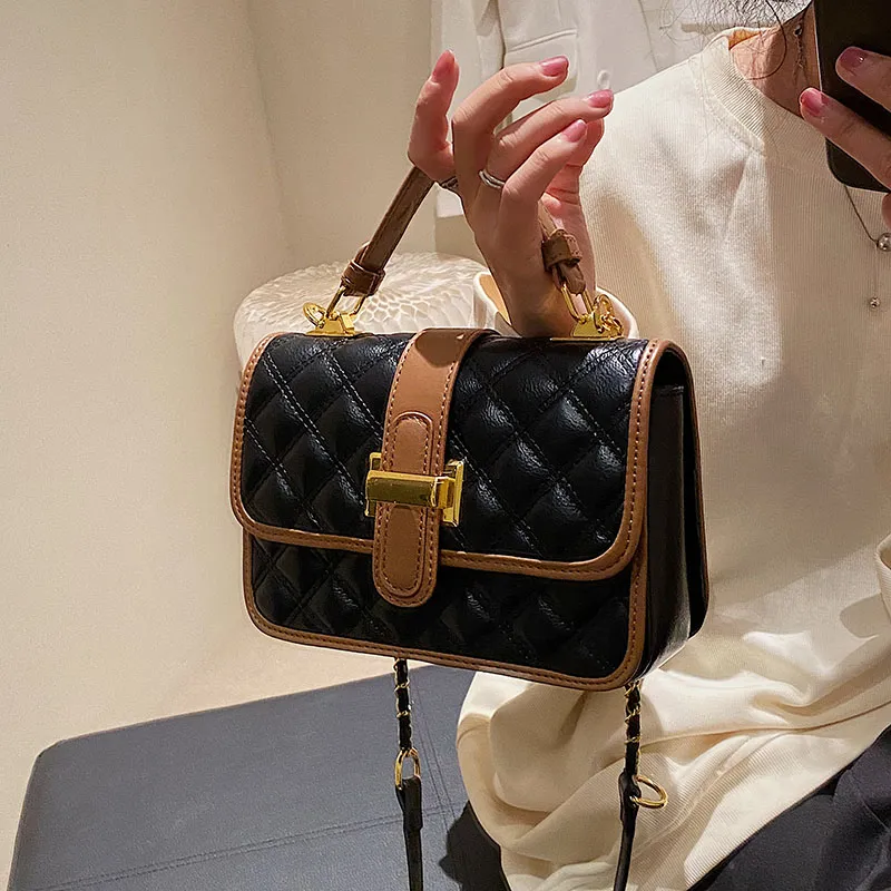Yalu PU Small Square Bag, Shoulder Bag, Crossbody Bag, Handbag Women's White/Black-11