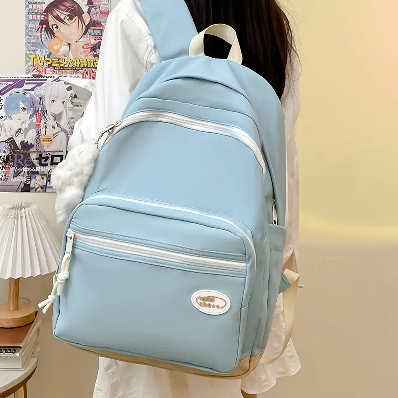 Yalu Nylon Fabric Backpack Regular Unisex Black/White/Blue/Pink/Custard-21