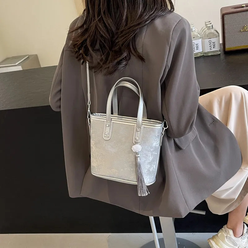 Yalu PU Handbag Regular Women's Black/Ecru/Silver/Pink-17