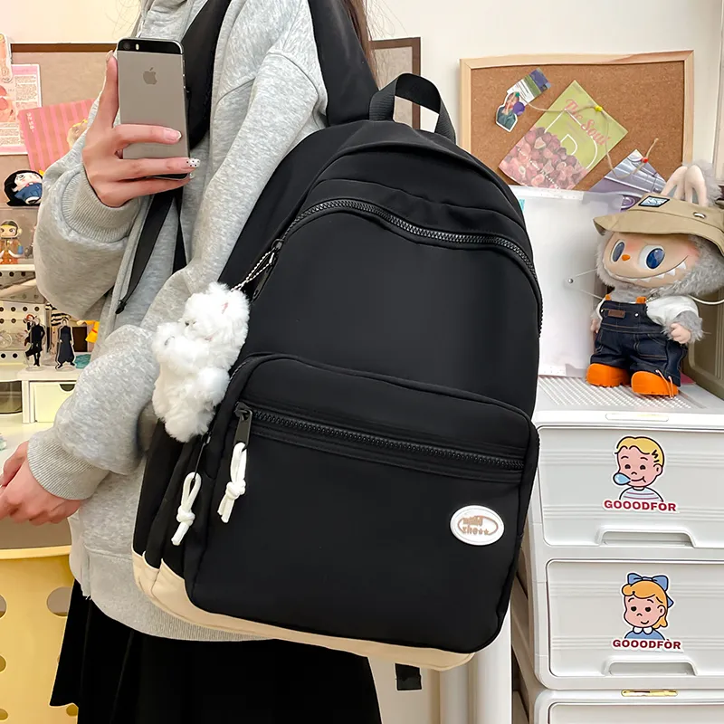 Yalu Nylon Fabric Backpack Regular Unisex Black/White/Blue/Pink/Custard-11