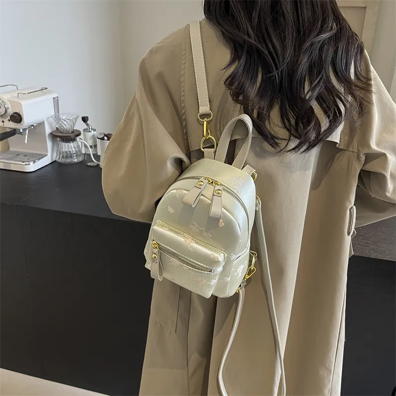 Yalu Canvas One Shoulder Crossbody Backpack Women's Black/Ecru-12