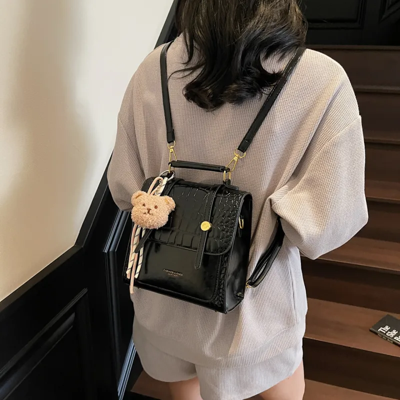 Yalu PU Backpack Women's Black/Ecru/Brown/Silver/Burgundy-4