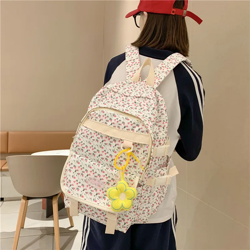 Yalu Nylon Backpack Regular Women's White/Pink/Blue-2