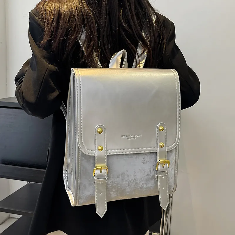 Yalu PU Backpack Women's Pink/Ecru/Silver/Black-19