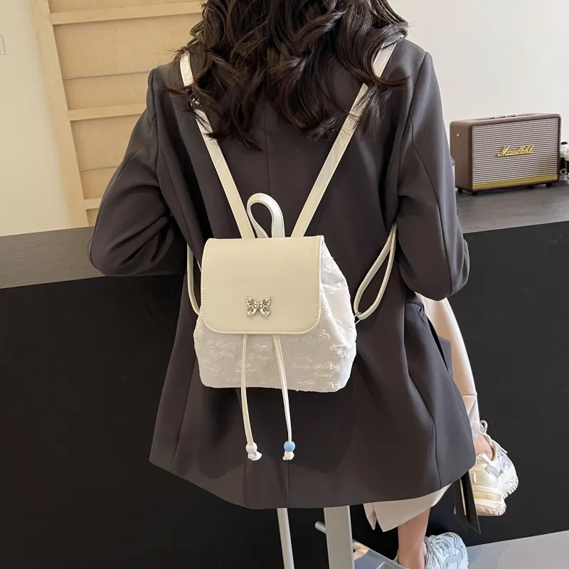 Yalu PU Backpack Women's Black/Ecru/Blue-11