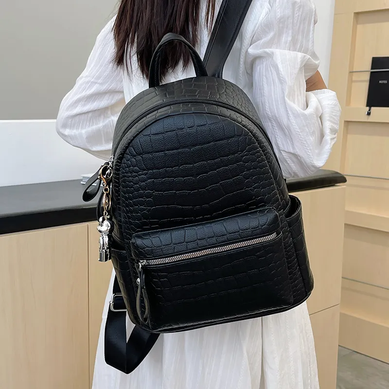 Yalu PU Backpack Women's Black/White-6
