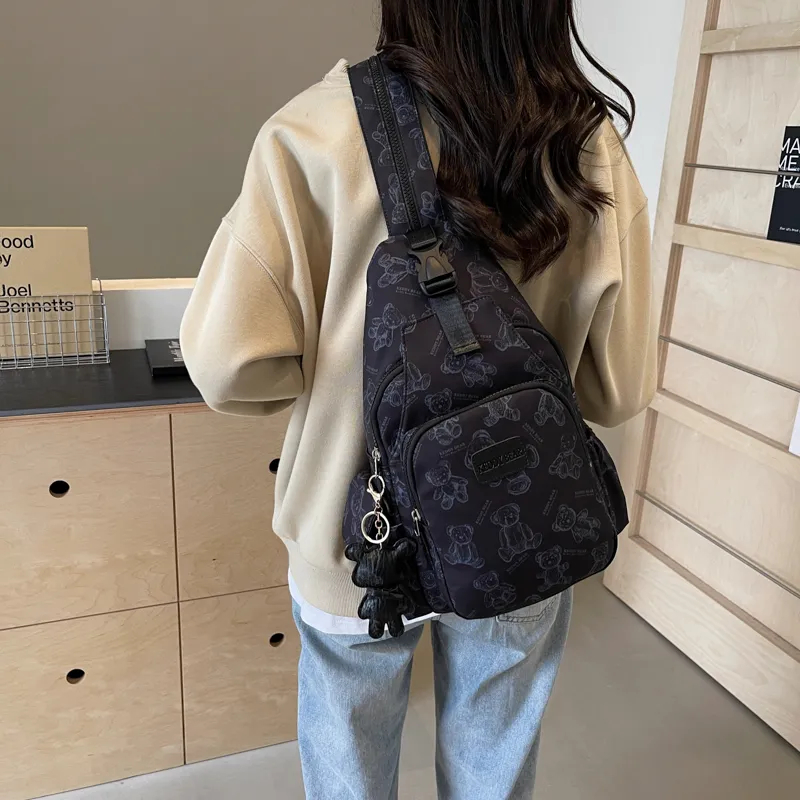 Yalu Canvas Sling Bag Backpack Unisex Black/Ecru/Pink-2