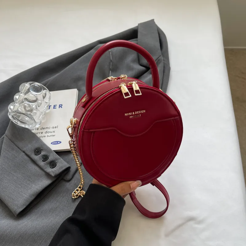 Yalu PU Round Bag, One Shoulder Handbag Women's Black/Khaki/Red-16