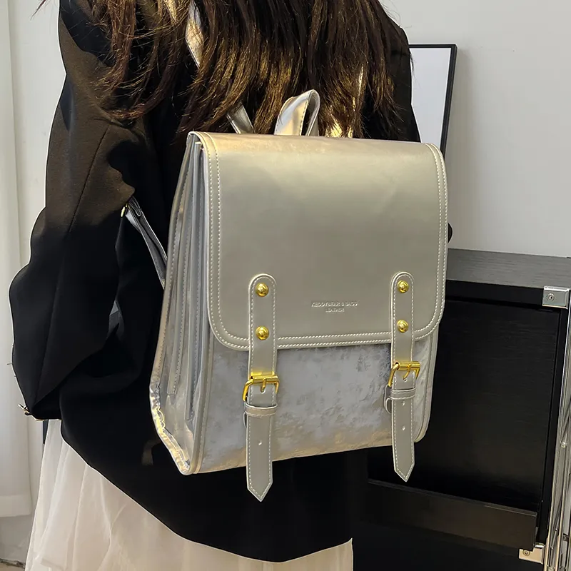 Yalu PU Backpack Women's Pink/Ecru/Silver/Black-20