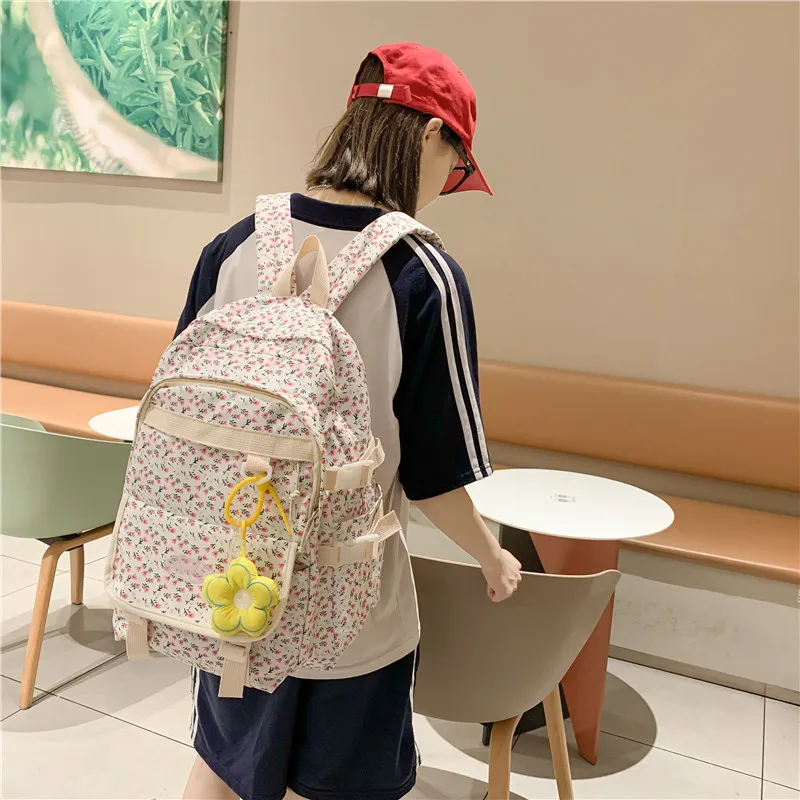 Yalu Nylon Backpack Regular Women's White/Pink/Blue-3