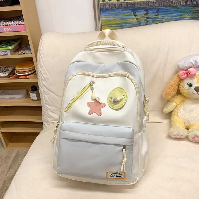 Yalu Nylon Backpack Unisex White/Black/Lotus Color/Blue-9