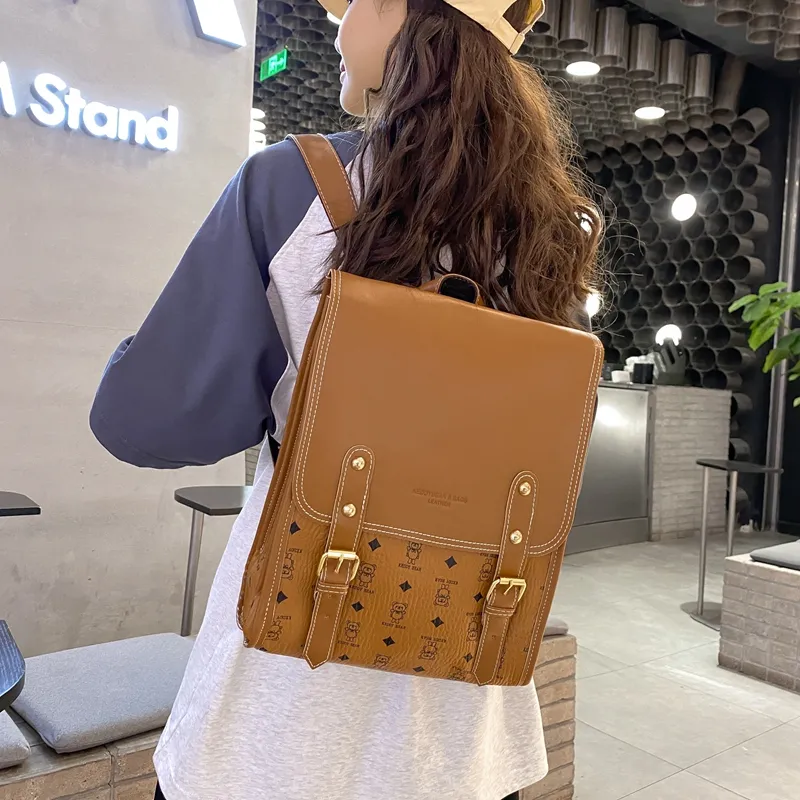 Yalu PU Backpack Women's Khaki/Pink/Coffee/Brown-19