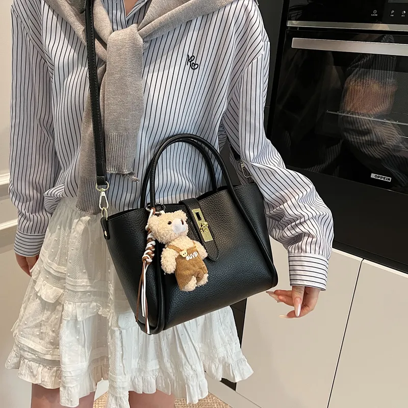 Yalu PU Handbag Regular Women's Black/Ecru/Apricot/Khaki-5