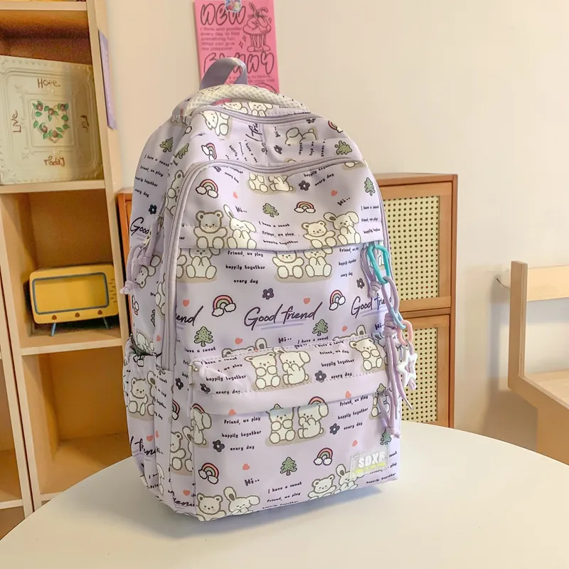 Yalu Nylon Backpack Regular Unisex Black/Purple/Green/Blue/Pink/White-15