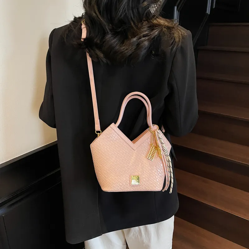 Yalu PU Basket Bag, One Shoulder Handbag Women's Silver/Blue/Ecru/Pink/Black-25