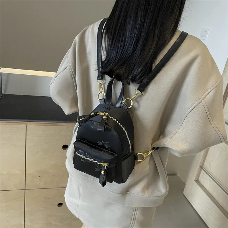 Yalu Canvas One Shoulder Crossbody Backpack Women's Black/Ecru-2