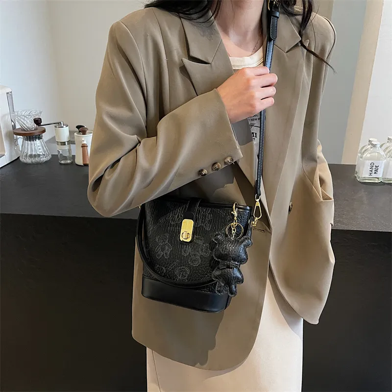 Yalu PU Bucket Bag, One Shoulder Handbag Women's Black/Brown/Ecru/Pink-6