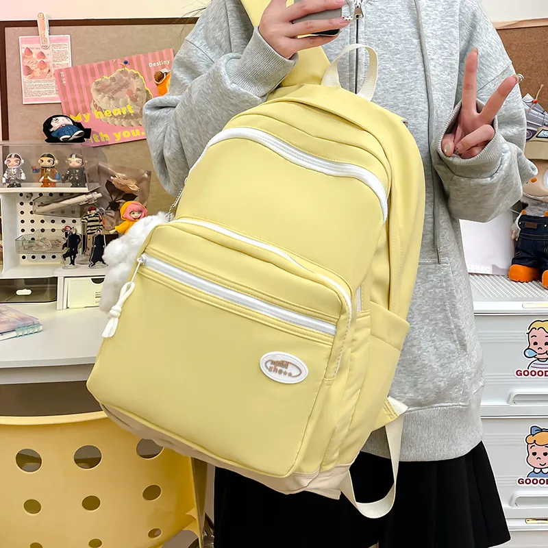 Yalu Nylon Fabric Backpack Regular Unisex Black/White/Blue/Pink/Custard-1