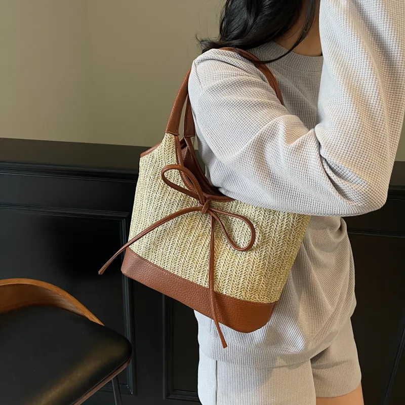 Yalu Straw Woven Shoulder Bag Women's Multicolor-12